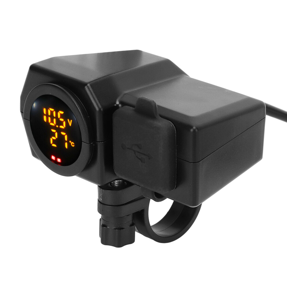 Motorcycle Voltmeter Charger With Dual Usb Ports Fast Charging Protocol Support Waterproof Thermometer Built In Fuse For 12 To 24 Volt Vehicles 9139052768604