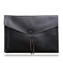 Leather Folder A4 Briefcase, Cowhide File Bag for Office Use, 34x24x2.5cm, Noir Color Business Document Holder