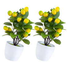 2 unidades de planta artificial vaso, árvore de limão miniatura