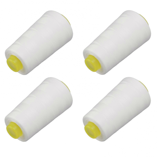 4Pcs Serger Thread White Premium Polyester Sturdy Durable Wear Resistant Widely Used White Thread 2