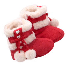 1 Pair Baby Prewalkers Red Cotton Bowknot Design For Winter