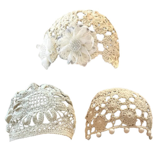 Pull bonnets chapeau mode tricot chapeau fille-Perles blanches 1