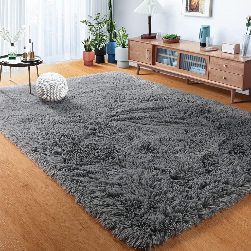 Aspire Homeware Silver 160X230cm Large Soft Touch Rug Antiskid Shaggy Rug Fluffy Bedroom Rugs Modern Tie-Dye Carpet Grey