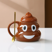 Κούπα καφέ Poop Expression, καφέ κεραμική κούπα με κουτάλι σε σχήμα κακού, αστεία και χ