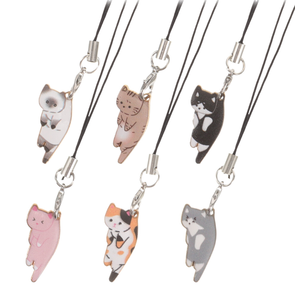 6Pz Charm Decorativi Gatto In Nylon E Metallo Per Portachiavi E Borse
