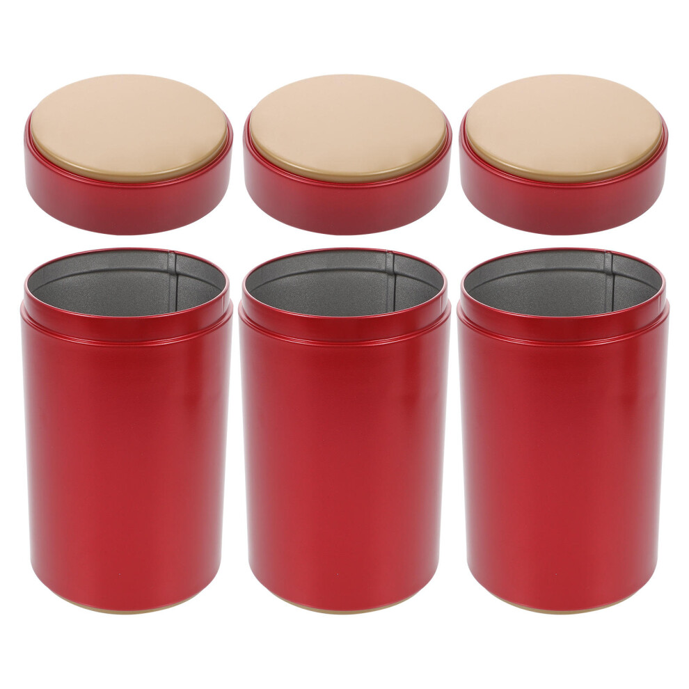3 Sztuki OkrąGłA Metalowa Puszka Na Herbata Z Pokrywką 160 Czerwona-image