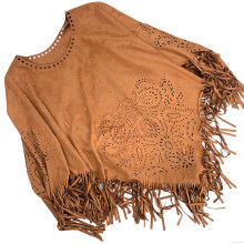Poncho à pompons, écharpe chaude, grande écharpe-Marron foncé