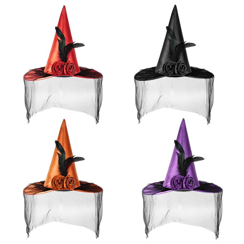 Chapeau de sorcière à fleurs pour Halloween, avec-Violet 1