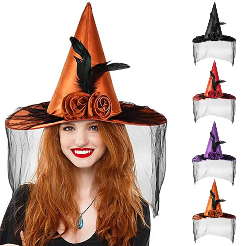 Chapeau de sorcière à fleurs pour Halloween, avec-Violet 2