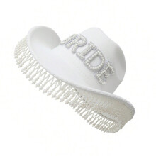 Chapeau de mariée avec lettres de mascarade et pompons,-5