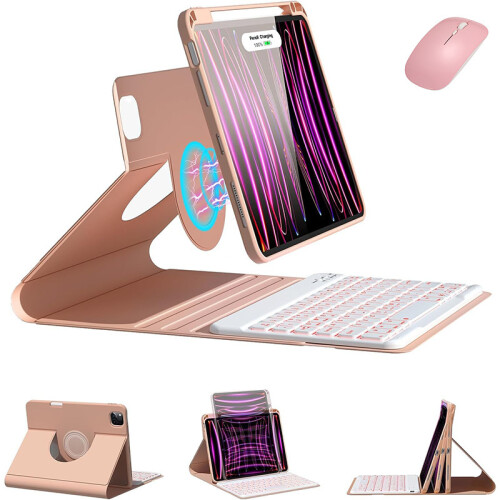 Capa com teclado para iPad de 10,9 polegadas, capa magnética destacável com teclado retroiluminado Bluetooth, rotação de 360 graus e