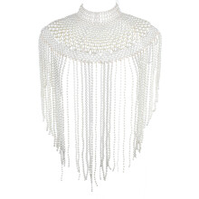 Châle en perles à franges pour femme, chaîne d'épaule,-Blanc