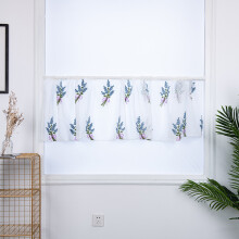 Blauwe raamdecoratie, decoratieve semi-transparante gordijnvalanceset van linnenmix, onderhoudsvriendelijke, machinewasbare valances voor keuken en