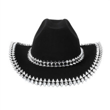 Chapeau de cowboy occidental avec décors de rivets,-balle noire