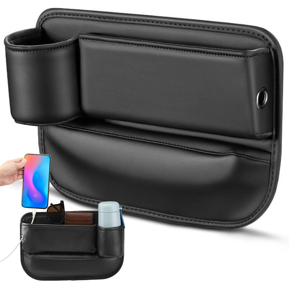 Car Seat Gap Filler And Organizer Leather With Cup Holder Extra Storage Universal Fit For Phones Keys 9365049485883