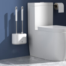 Conjunto de escova e desentupidor para vaso sanitário, com cerdas flexíveis e design exclusivo. Ideal para guardar em espaços pequenos e com