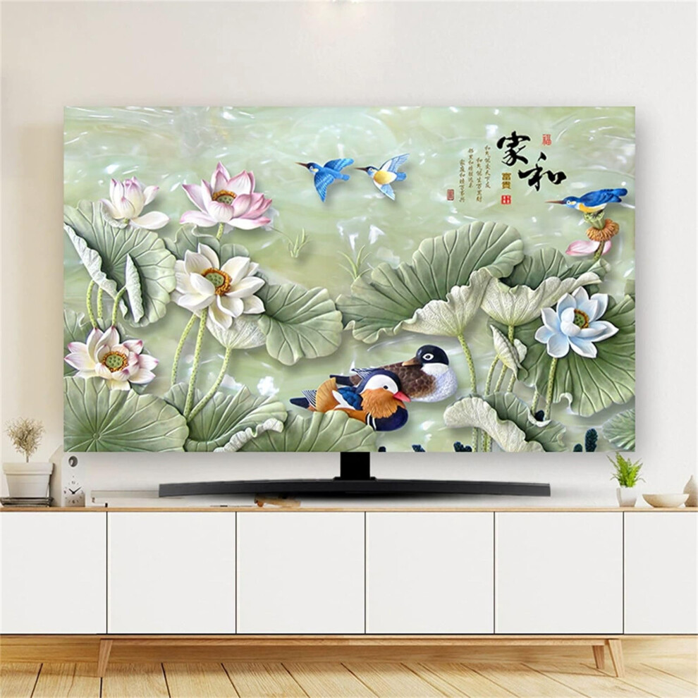Tv Dust Cover 3D Lotus Pond Bird Design, Breathable Elastic Tv Screen Protector 4548 Inch Blue 9365049485982