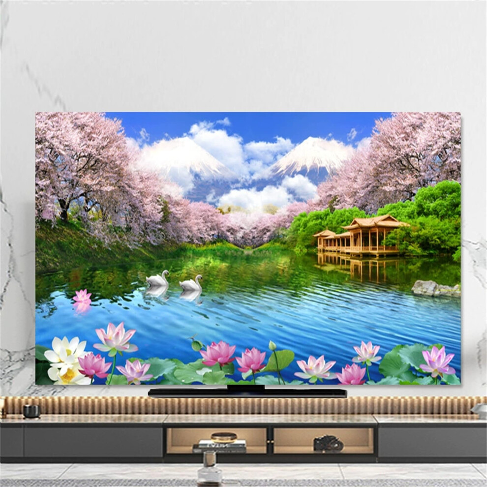 Tv Screen Dust Cover 32 Inch Universal Elastic Breathable Protector With 3D Lotus Pond Design 9365049486118
