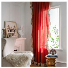 Voile Curtain Set of 2 Panels 59 W x 87 H Red Solid Color With Ruffles Rod Pocket Drapes for Living Room Windows
