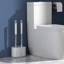 Conjunto de escova e desentupidor para vaso sanitário, com cerdas flexíveis e design exclusivo. Ideal para guardar em espaços pequenos e com