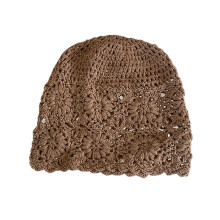 Chapeau de fleur de mode fille tricoté chapeaux de crâne-Café