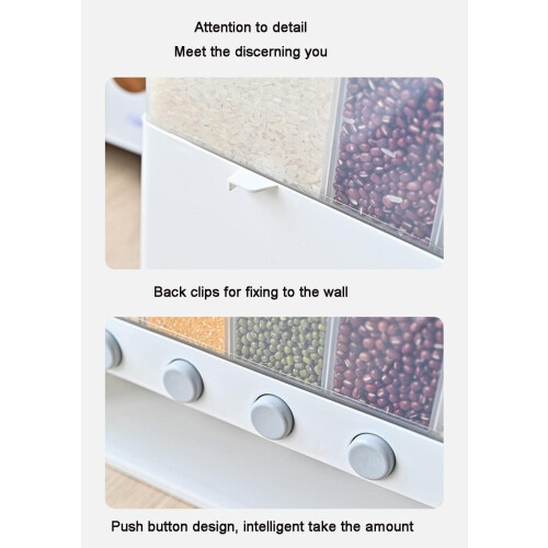 Wall Mounted Cereal and Rice Dispenser, SixSection 22lb Storage with OnePress Grain Release 2