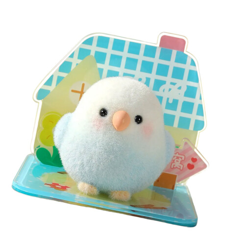 Mini Figurine d'oiseau floqué mignon, décorations-bleu et blanc