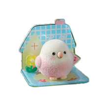 Mini Figurine d'oiseau floqué mignon, décoration-Rose et blanc