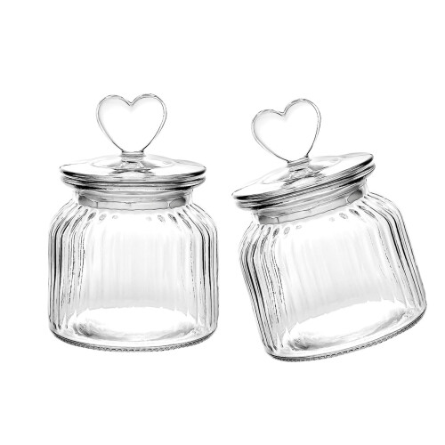 Packung mit 2 glasigen Vorratsgläsern mit Herzdeckel, 650 ml,-A