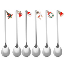 6 pcs stainless steel christmas spoons with pendant for tea, coffee, soup