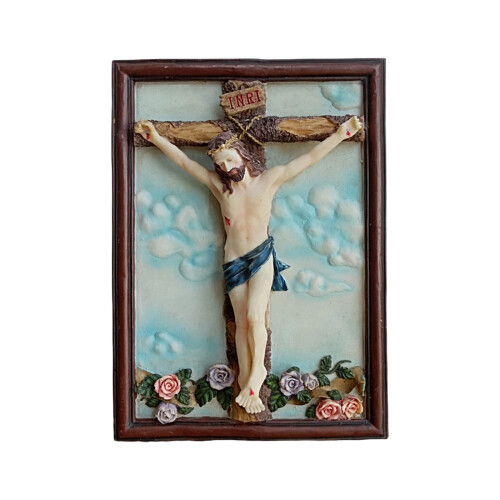Jesuses Christus beeldje met frame Jesuses kruisbeeld standbeeld