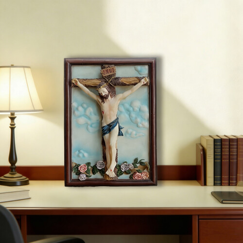 Jesuses Christus beeldje met frame Jesuses kruisbeeld standbeeld 1