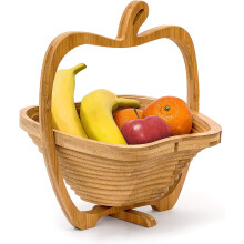 Panier pliable artistique à motif de pomme, en bambou durable pour un rangement écologique, porte-fruits décoratif (30 x 27 x 2 cm).