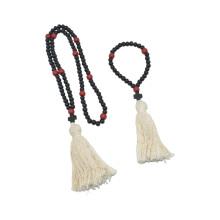 Crosses Bead Necklace Wood Prayer Bead Bracelet Beaded Tassels