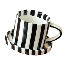 Premium Ceramic Mugs and Dish Set Striped Designs 5Inch-Black