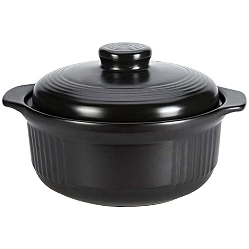 Ceramic Casserole Dish with Lid, 2L Black Earthenware Pot,  Temp Resistant, Even Heating