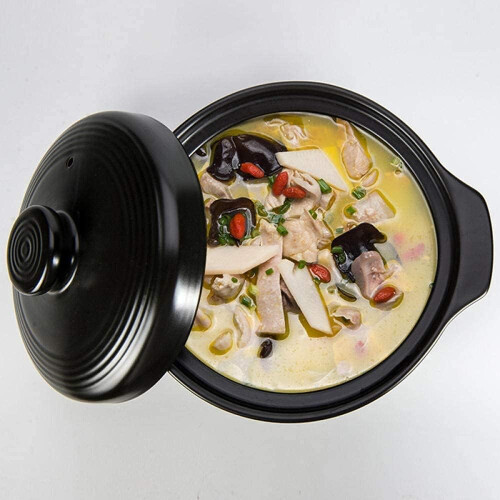 Ceramic Casserole Dish with Lid, 2L Black Earthenware Pot,  Temp Resistant, Even Heating 2