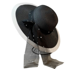 Chapeau de plage tissé à la main pour fille, avec bande de-Noir