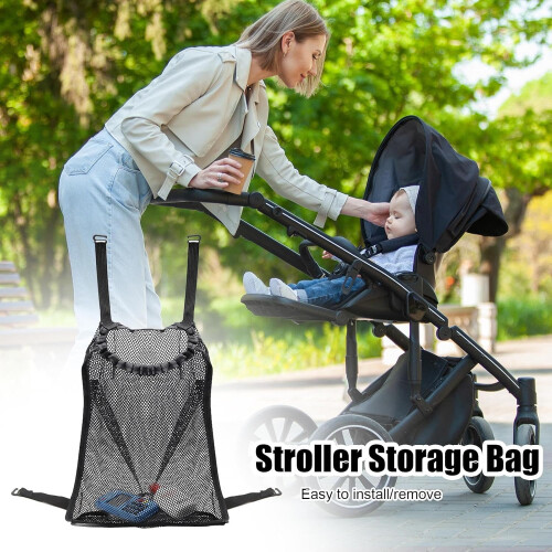 Stroller Mesh Bag Organizer Fits Most Strollers Adjustable Straps Holding Bottles Spacious Mesh Container Comp Mesh Bag 1