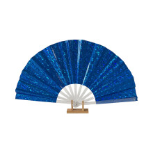 Handheld Fan Glitters Folding Hand-Blue Transparent silver f