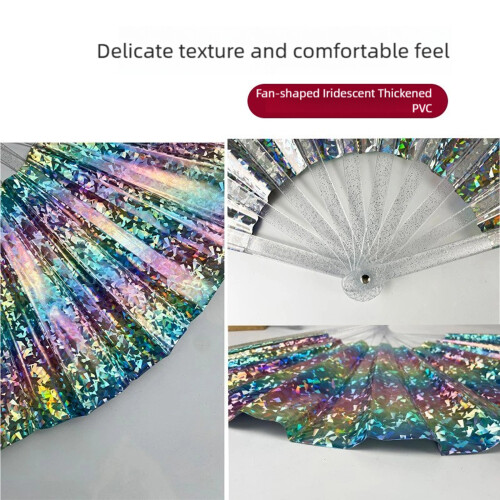 Handheld Fan Glitters Folding Hand-Blue Transparent silver f 1