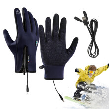 Electric Heated Gloves Rechargeable Heated Ski Gloves Thin Lining Touchscreen Fingers Blue Size L Snow Windproof