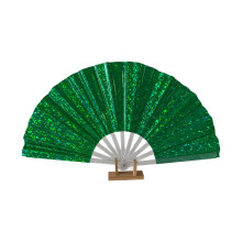 Chinese Kung Fu Hand Fan Handheld-Green Transparent silver f