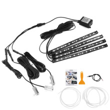Meerkleurige auto-interieurverlichting met draadloze afstandsbediening, LED-stripverlichting voor in de auto met geluidsgestuurde functie en