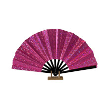 Large Folding Hand Fan Glitters-rose red Black fan frame