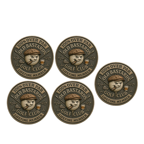 Over Par Old Bastards Golf Coin, grappige-5 stuks