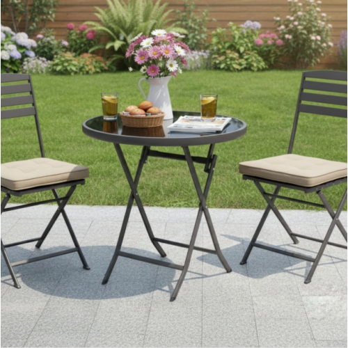Redwood Black Glass Folding Round Side Table 46cm 2