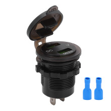 Voltímetro LED, toma de corriente para coche, doble puerto USB de carga rápida con medidor de voltaje para barcos, camiones, motocicletas y
