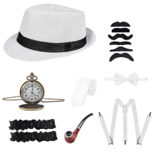 1920s Men Costume Accessories Set Gatsby Gangster Roaring Retro 20s Cosplay Sets,50% OfferDark blue