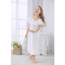 Kids Girls Nightdress Cotton Pajamas Nightwear Summer Embroidery Tracksuit Dress#18-9 Years